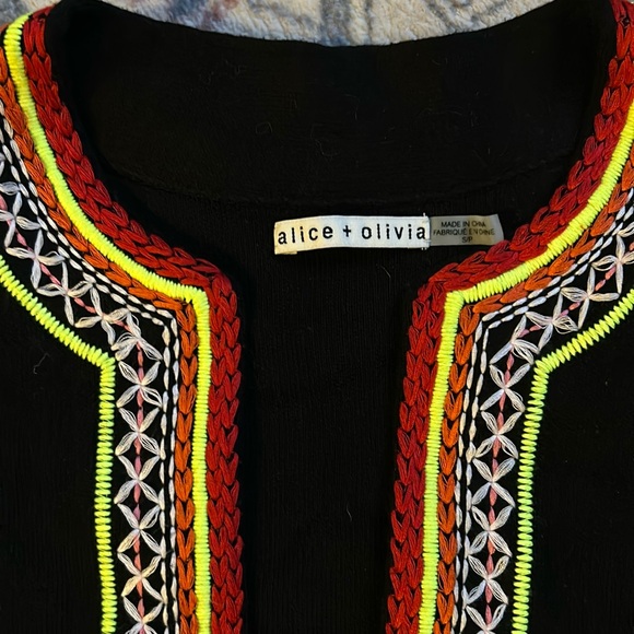 Alice+Olivia Meemee Embroidered Open-Front Cardigan - Picture 2 of 7